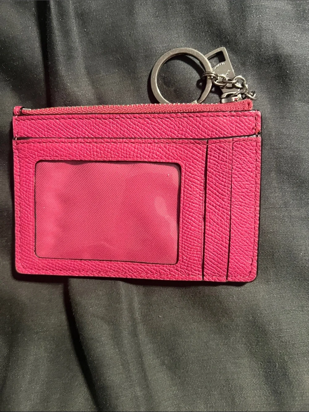 Coach Hot Pink Leather Zip Card Pouch with Keyring